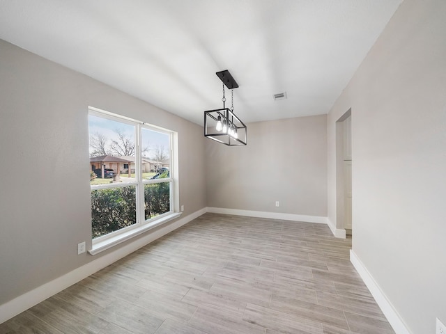 unfurnished dining area featuring light hardwood / wood-style flooring