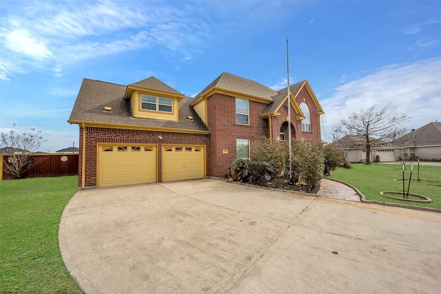 view of front of home with a garage and a front lawn