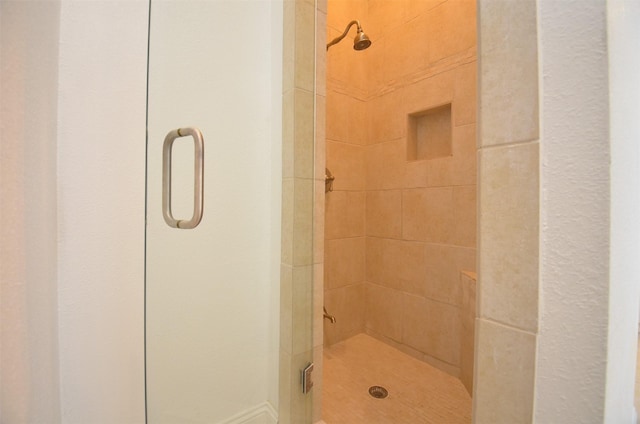 bathroom featuring a shower with shower door