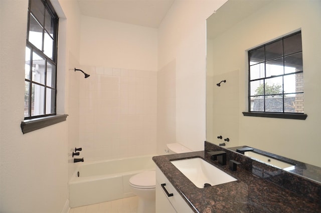 full bath with vanity, toilet, and shower / bathtub combination