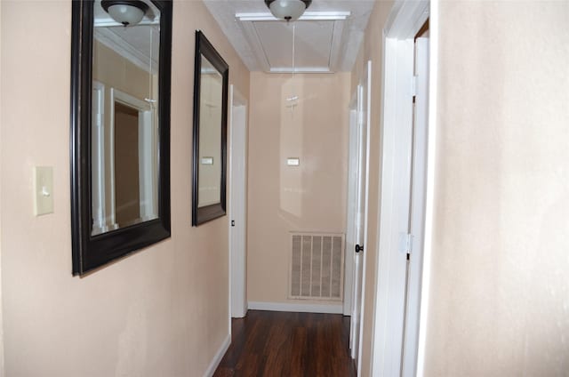 hallway with dark wood-type flooring