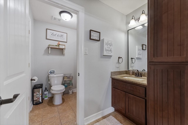 bathroom with vanity, toilet, and tile patterned flooring