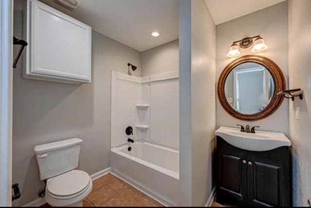 full bathroom with vanity, tile patterned flooring, shower / bathtub combination, and toilet