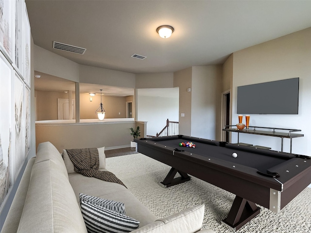 playroom featuring pool table and carpet flooring