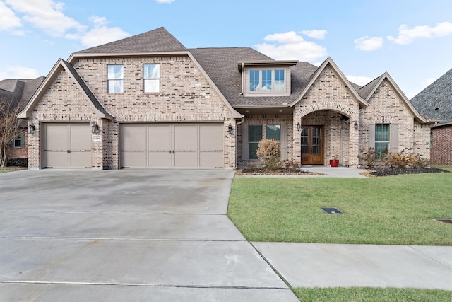 view of front of home featuring a garage and a front yard