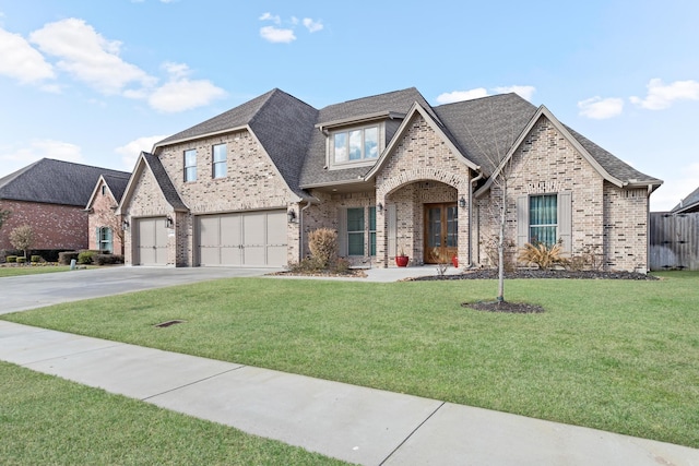 view of front of home featuring a garage and a front yard