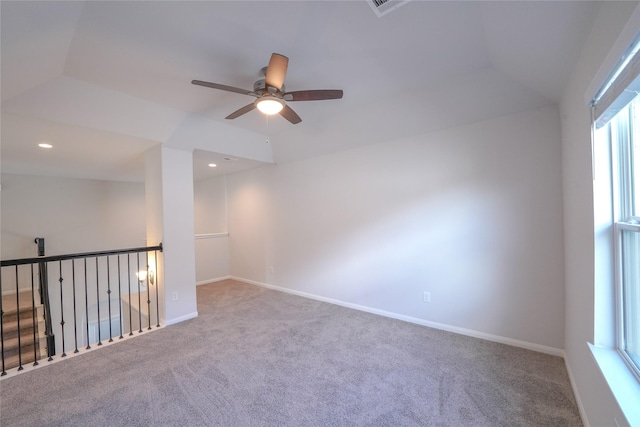 empty room with recessed lighting, carpet, and baseboards