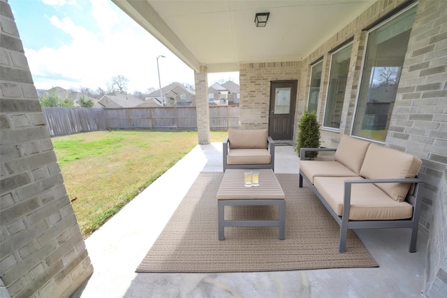 view of patio / terrace with a fenced backyard and an outdoor hangout area