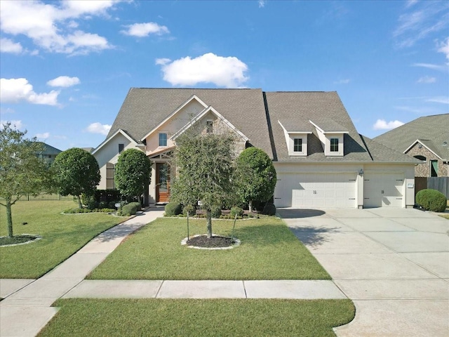 view of front of home featuring a garage and a front lawn