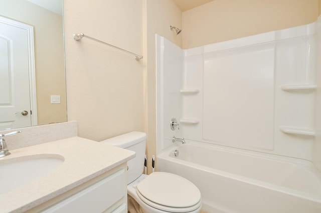 full bathroom featuring vanity,  shower combination, and toilet