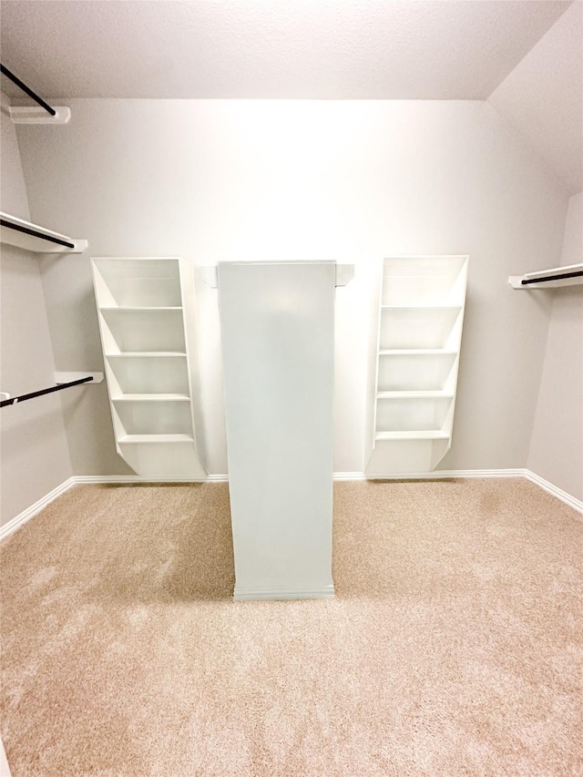 walk in closet featuring vaulted ceiling and carpet floors