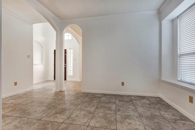 tiled empty room with ornamental molding