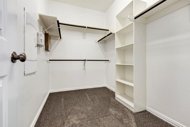 spacious closet with dark colored carpet