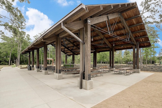 view of community featuring a gazebo and a patio