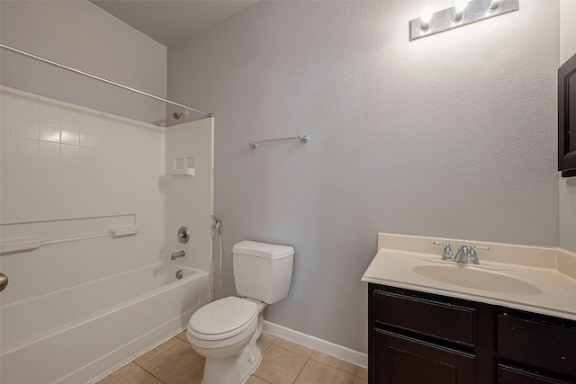 full bathroom with vanity, toilet, tile patterned flooring, and shower / bathing tub combination