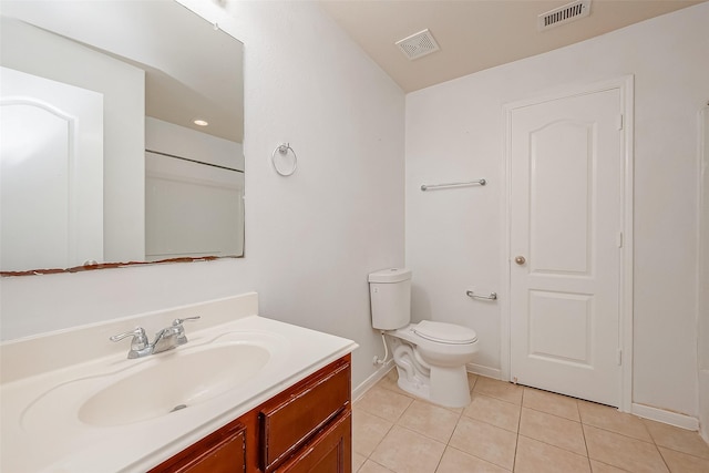 bathroom featuring vanity, toilet, and tile patterned flooring