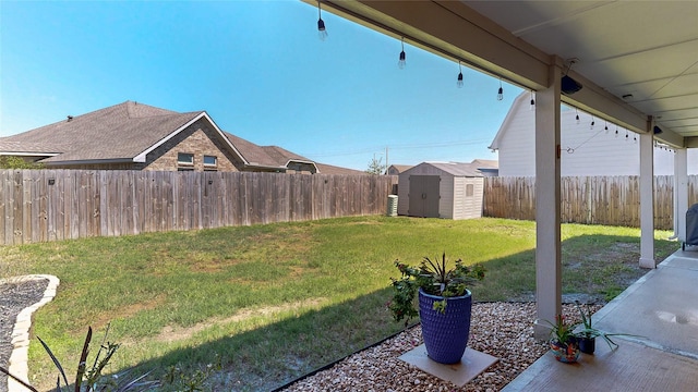 view of yard with a shed