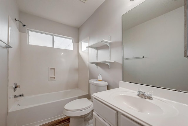 full bathroom featuring vanity, toilet, and tub / shower combination