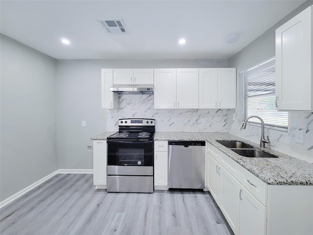 kitchen with sink, stainless steel appliances, and white cabinets