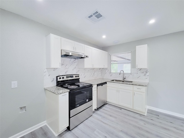 kitchen featuring stainless steel appliances, sink, and white cabinets