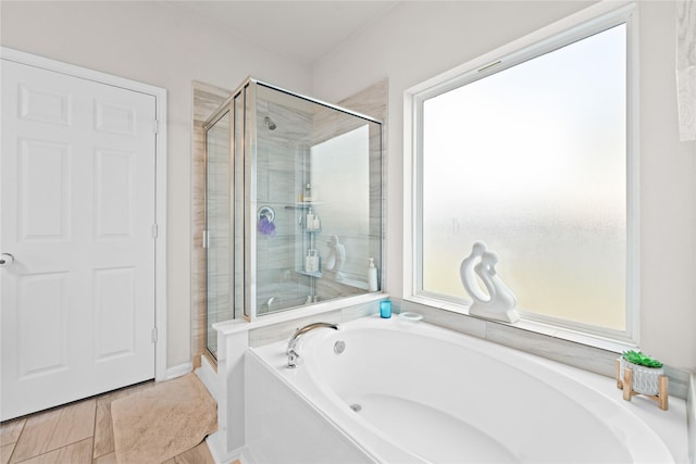 bathroom with plus walk in shower
