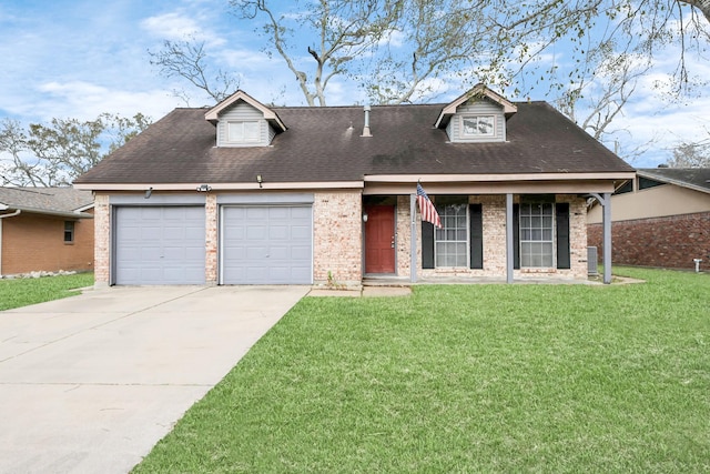 2008 Williamsburg Ct N, League City, TX 77573 - cape cod house with a garage, a front lawn, concrete driveway, and brick siding