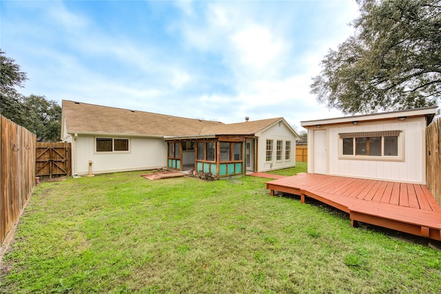 14142 Rosetta Dr, Cypress, TX 77429 - back of property with a sunroom and a wooden deck
