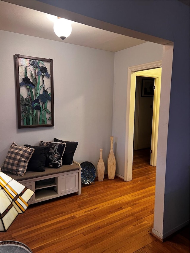 living area with hardwood / wood-style floors