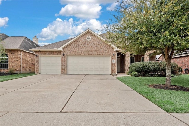 view of front facade featuring a garage and a front lawn