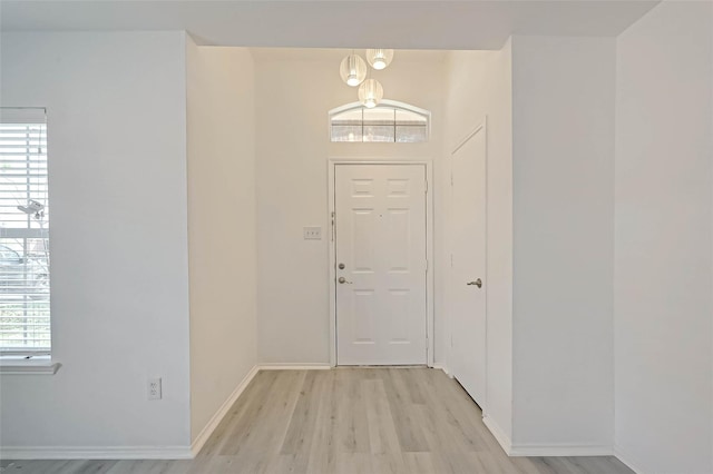 foyer entrance with light hardwood / wood-style flooring