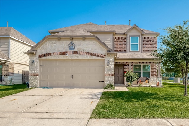 view of front of house featuring a garage and a front lawn