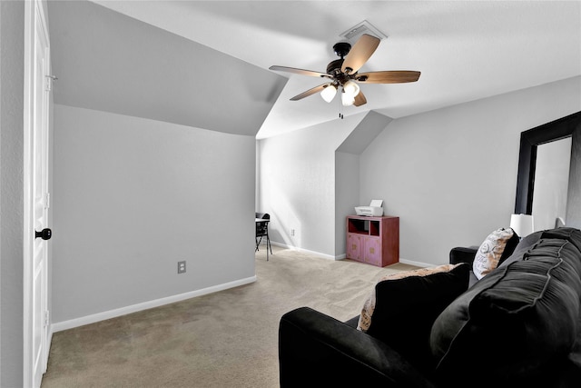 interior space with ceiling fan and lofted ceiling