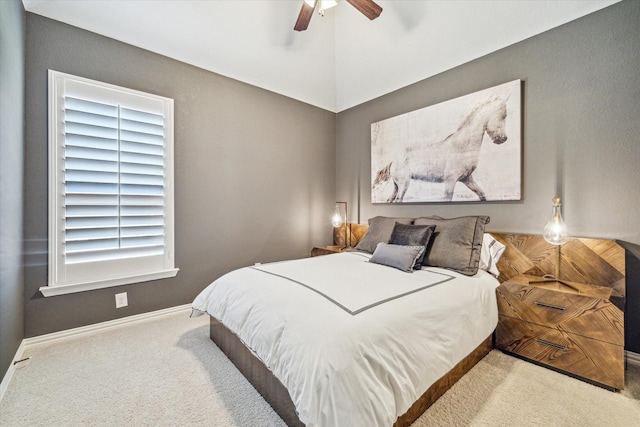 bedroom with ceiling fan and carpet