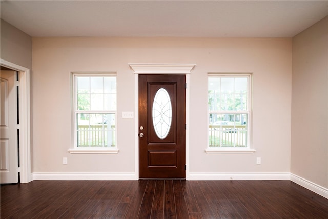 entryway with dark hardwood / wood-style flooring