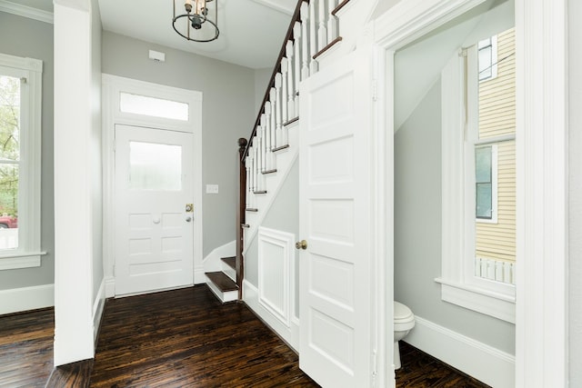 interior space with dark hardwood / wood-style flooring