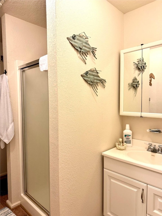 bathroom featuring vanity and walk in shower