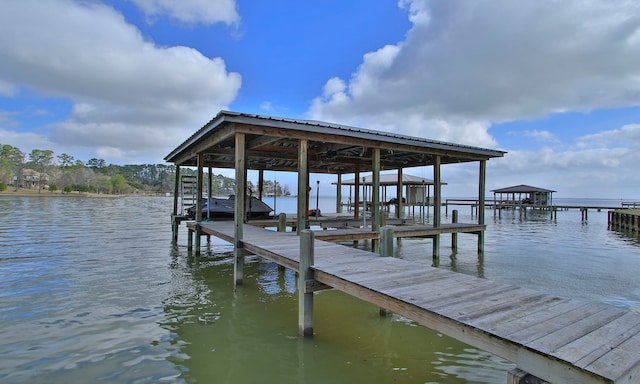 dock area with a water view