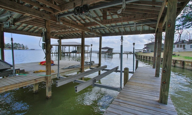 dock area with a water view