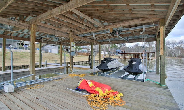 dock area with a water view