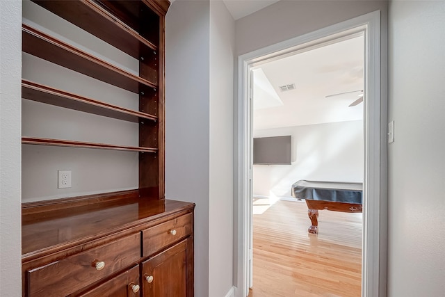 interior space with light hardwood / wood-style floors