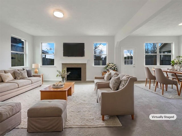 living room with light colored carpet