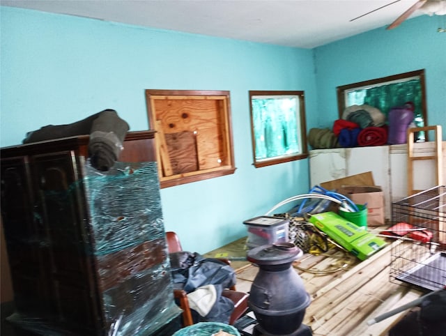 miscellaneous room with hardwood / wood-style flooring and ceiling fan