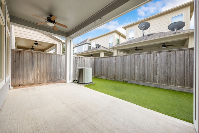 view of patio / terrace featuring central AC and ceiling fan