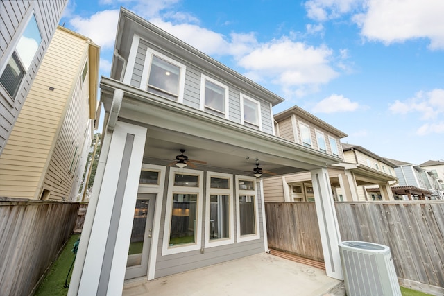 exterior space with ceiling fan and central air condition unit