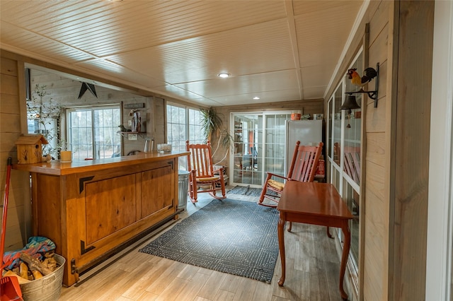 interior space with vaulted ceiling and wooden ceiling