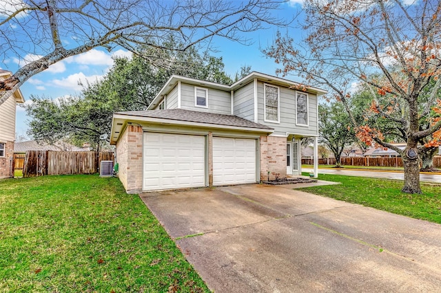 view of property exterior with a lawn and central air condition unit