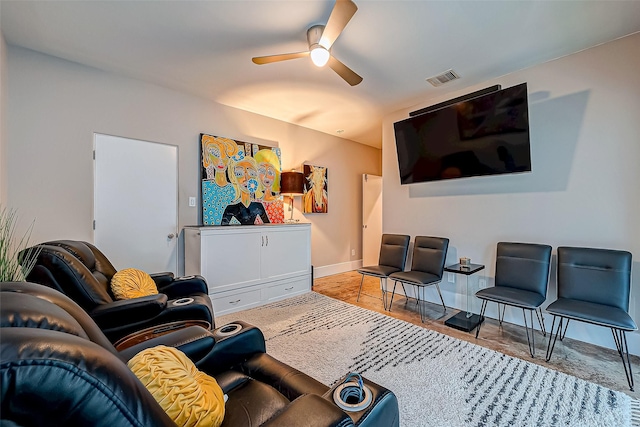 living room with ceiling fan