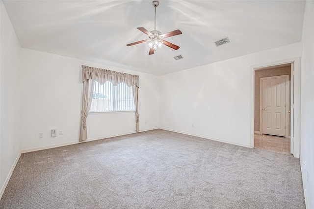 carpeted empty room with ceiling fan