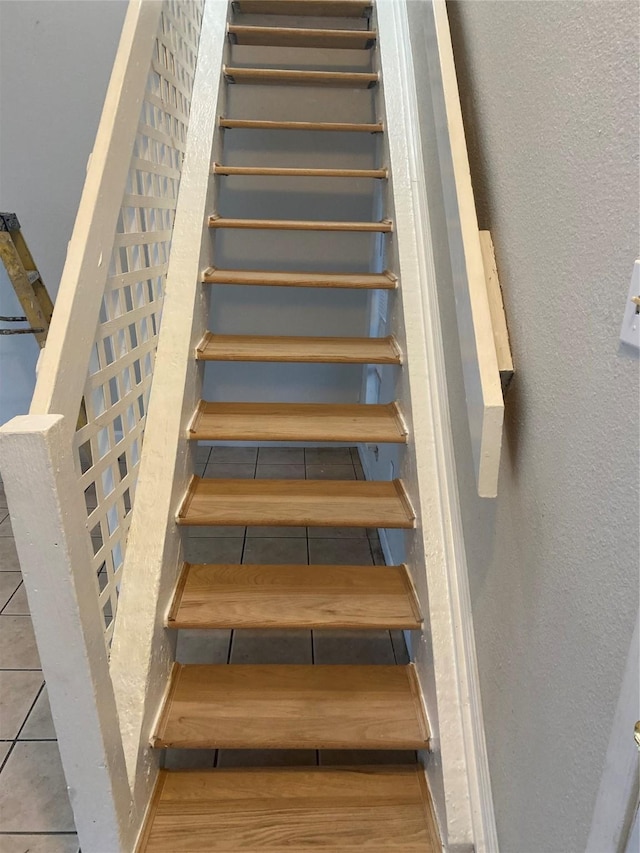 staircase featuring wood-type flooring