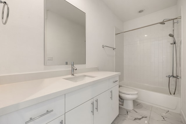 full bathroom with vanity, toilet, and tiled shower / bath